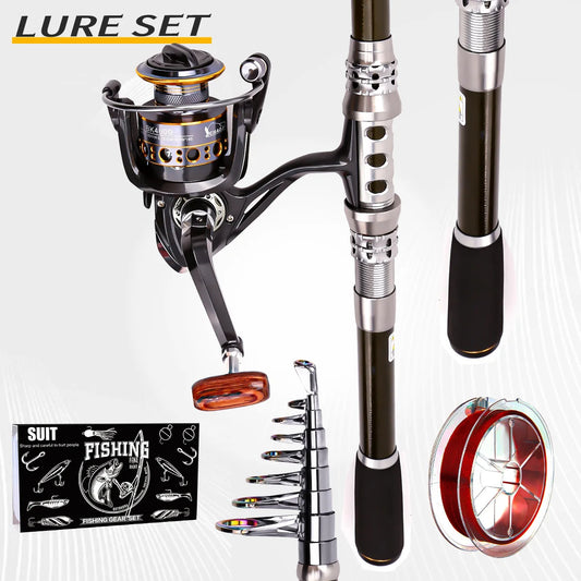 Carbon Lure Rod Wheel Set Sea Fishing Rod Telescopic Fishing Rod Rotating Reel Travel Fresh Water Fishing Set