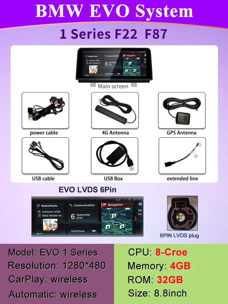 2024 New ID8 Wireless CarPlay AUTO Car Multimedia Video Players For BMW 1/2 Series M2 F20 F87 ID6 EVO Gps Navigation Carplay