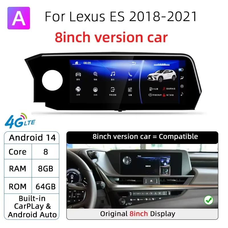 Android 14 Carplay Screen For Lexus ES ES200 ES250 ES350 ES300h 2018-2021 8 Core Multimedia Player Car Monitor Video Navigation