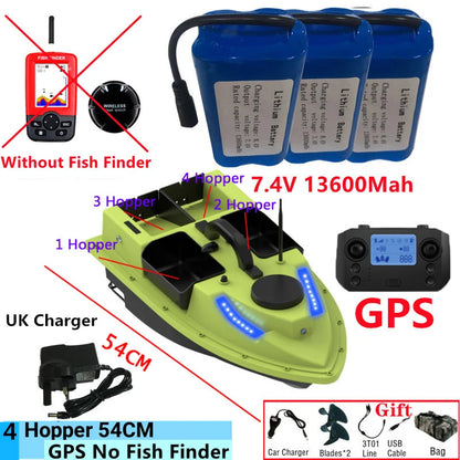 99GPS Smart Cruise Sonar Fish Finder High Speed RC Fishing Boat 4Hopper 600M 3KG Waterproof Lighting Remote Control RC Bait Boat