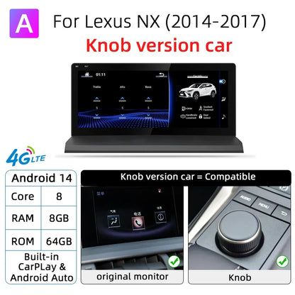 Nunoo Android 14 CarPlay Auto Radio For Lexus NX NX200 NX200T NX300h 2014-2021 Multimedia Navigation GPS DSP 4G WiFi