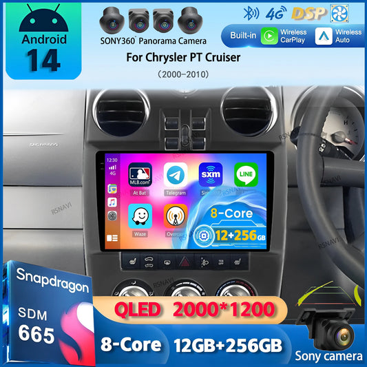Android 14 Carplay For Chrysler PT Cruiser 2000-2010 2 Car Radio Multimedia Player Din GPS Navigation Autoradio Stereo Head Unit
