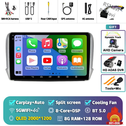 Android 14 Navigation Multimedia Player For Peugeot 2008 208 Series 2012 2013 2014 - 2018 Carplay Auto Stereo BT video Car radio