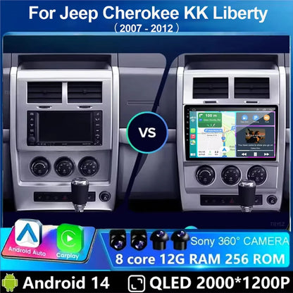 Android 14 Carplay+Auto For Jeep Cherokee KK Liberty 2007 - 2012 Car Radio Multimedia Video Player Navigation GPS 4G Autoradio