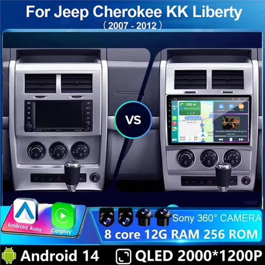 Android 14 Carplay+Auto For Jeep Cherokee KK Liberty 2007 - 2012 Car Radio Multimedia Video Player Navigation GPS 4G Autoradio