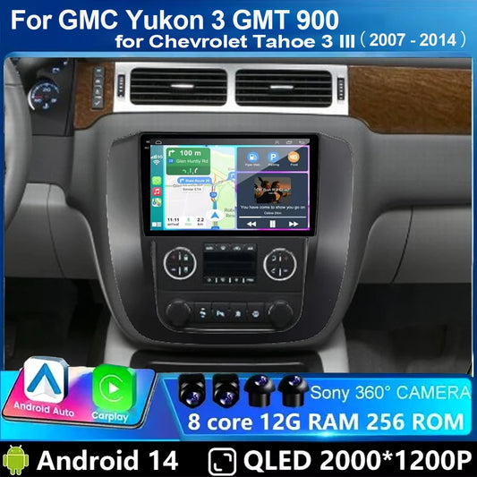 Android 14 Car Radio Multimedia For GMC Yukon 3 GMT 900 for Chevrolet Tahoe 3 III GMT900 2007 -2014 9" Screen Carplay Stereo GPS