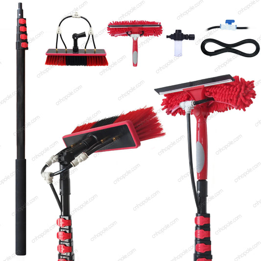 20ft Water Fed Pole Brush with Squeegee Kit High Reach Window Cleaning Tool 6 Meters Extension Sol