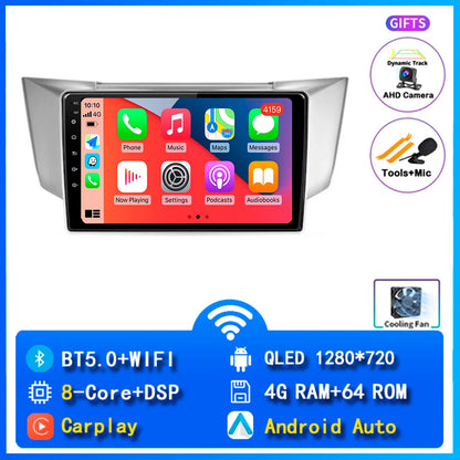 Android 14 wifi+4G Carplay AUTO Car Radio For Lexus RX300 RX330 RX350 RX400H 2003 -2009 Navigation GPS Player Stereo Multimedia