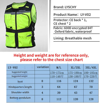 LYSCHY Motorcycle Reflecting Vest Winter Reflective Bike Jacket Men Motocross Riding Equipment with Protective Gear Safety Vest