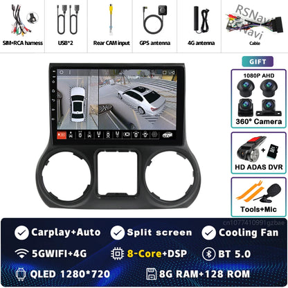 Android 14 Carplay Auto For Jeep Wrangler 3 JK 2015 2016 2017 Car Radio Player Multimedia srereo Navigation BT 4G WIFI DSP
