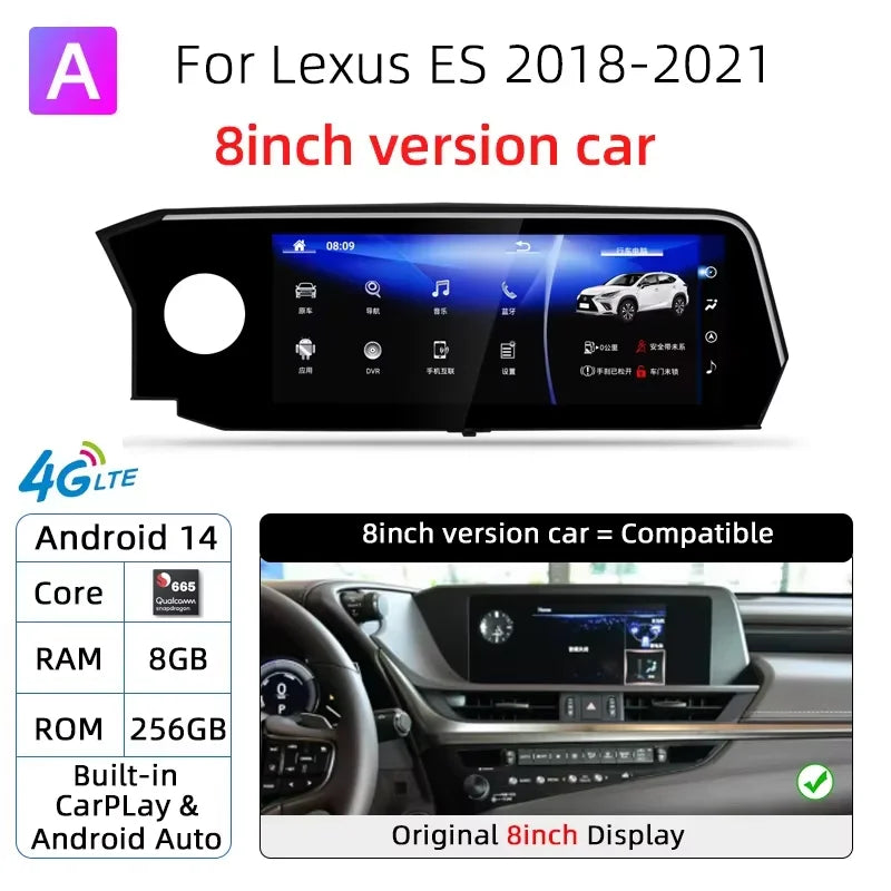 Android 14 Carplay Screen For Lexus ES ES200 ES250 ES350 ES300h 2018-2021 8 Core Multimedia Player Car Monitor Video Navigation
