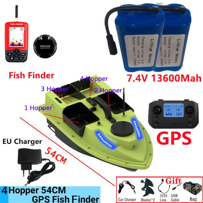99GPS Smart Cruise Sonar Fish Finder High Speed RC Fishing Boat 4Hopper 600M 3KG Waterproof Lighting Remote Control RC Bait Boat