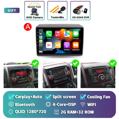 Android 14 Car Radio Carplay Auto GPS Navigation Multimedia Player For Fiat Ducato 2007 - 2015 video Stereo DVD 2 DIN Wifi+4G BT