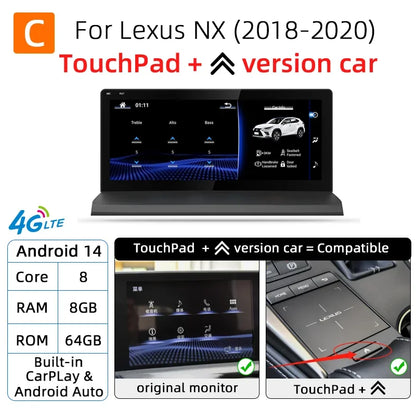 Nunoo Android 14 CarPlay Auto Radio For Lexus NX NX200 NX200T NX300h 2014-2021 Multimedia Navigation GPS DSP 4G WiFi
