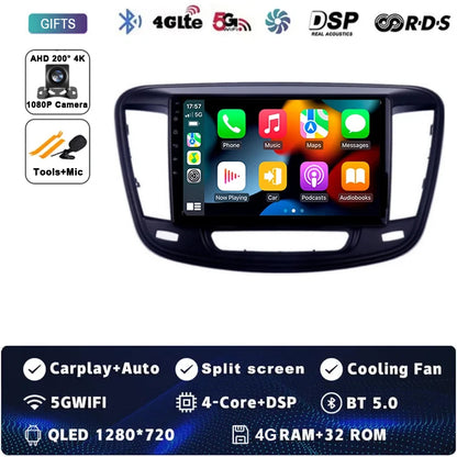 9" Car Raido Carplay Android 14 For Chrysler 200 200C 2015 - 2019 Auto Multimedia Screen Stereo Video Player GPS Navigation WIFI