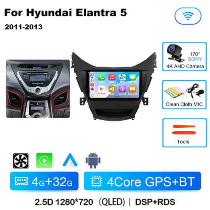 Android 14 Carplay Auto For Hyundai Elantra 5 JK GD MD UD 2011 - 2013 Qualcomm Car Radio Multimedia Video Player Navigation GPS