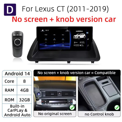Nunoo Android 14 Car Radio CarPlay Screen For Lexus CT CT200 CT200h 2012-2020 GPS Navigation Snapdragon 8+128G Multimedia Player