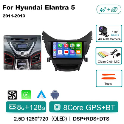 Android 14 Carplay Auto For Hyundai Elantra 5 JK GD MD UD 2011 - 2013 Qualcomm Car Radio Multimedia Video Player Navigation GPS
