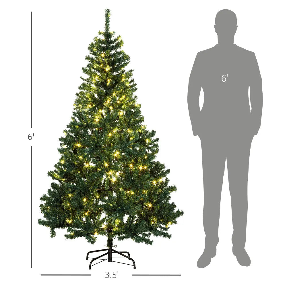HOMCOM 6' Tall Prelit Christmas Tree Douglas Fir Artificial Christmas Tree with Realistic Branches, 250 Warm White LED Lights an