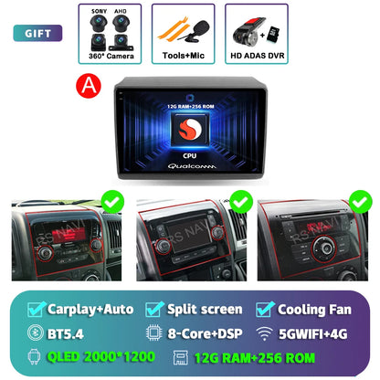 Android 14 Car Radio Carplay Auto GPS Navigation Multimedia Player For Fiat Ducato 2007 - 2015 video Stereo DVD 2 DIN Wifi+4G BT