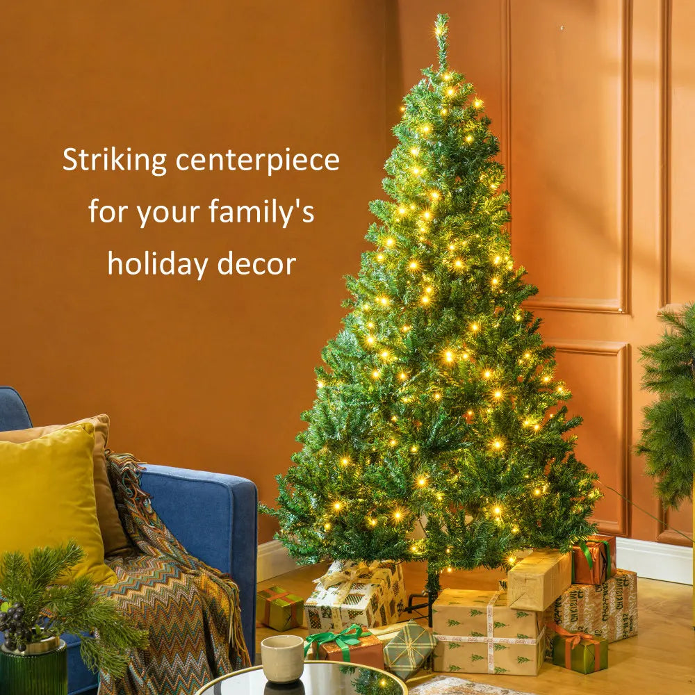 HOMCOM 6' Tall Prelit Christmas Tree Douglas Fir Artificial Christmas Tree with Realistic Branches, 250 Warm White LED Lights an