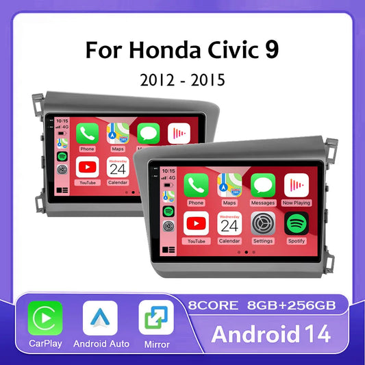 9" Android 14 Car Radio For Honda Civic RHD 2012 2013 2014 2015 Multimedia Player Carplay Auto Stereo GPS Navigation Head Unit