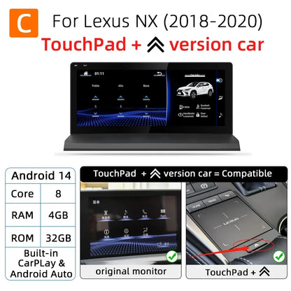 Nunoo Android 14 CarPlay Auto Radio For Lexus NX NX200 NX200T NX300h 2014-2021 Multimedia Navigation GPS DSP 4G WiFi