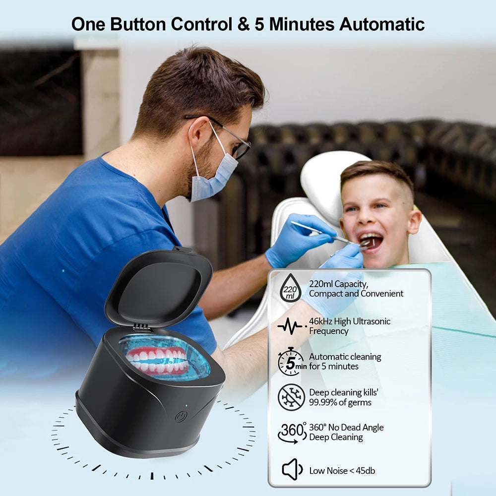 Ultrasonic Cleaner Machine 46000Hz Portable Ultrasonic Jewellery Cleaner for Dental Retainer Mouth