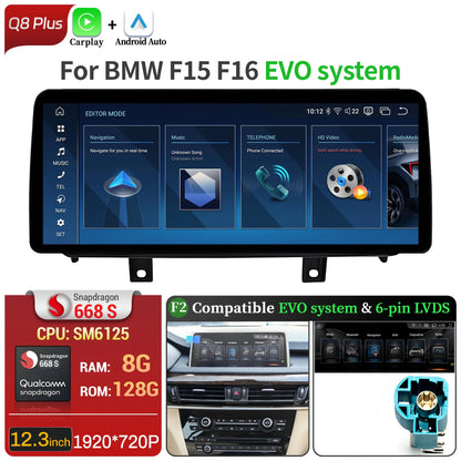 12.3 inch Android 14 For BMW X5 F15 X6 F16 2014-2018 Car Radio Wireless Bluetooth Carplay Head Unit Snapdragon 680 Touch Screen