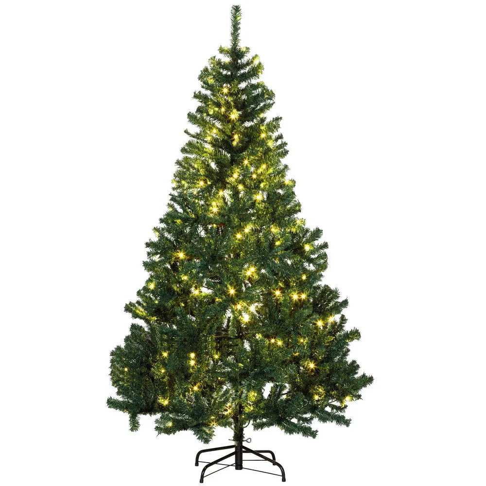 HOMCOM 6' Tall Prelit Christmas Tree Douglas Fir Artificial Christmas Tree with Realistic Branches, 250 Warm White LED Lights an