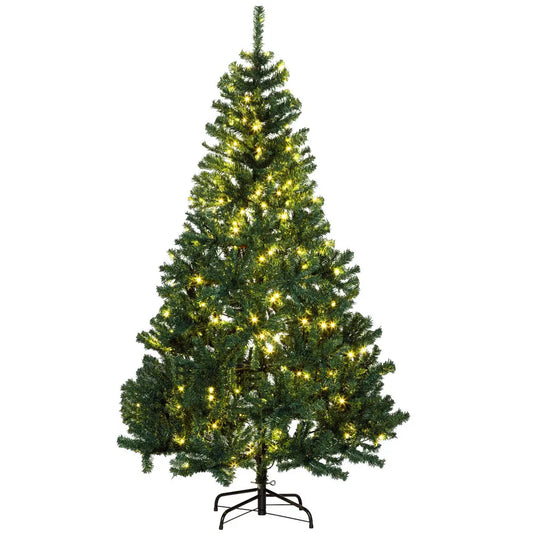 HOMCOM 6' Tall Prelit Christmas Tree Douglas Fir Artificial Christmas Tree with Realistic Branches, 250 Warm White LED Lights an