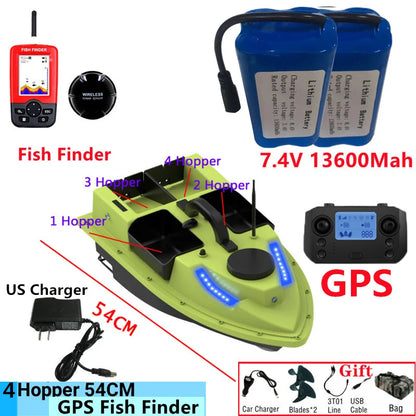 99GPS Smart Cruise Sonar Fish Finder High Speed RC Fishing Boat 4Hopper 600M 3KG Waterproof Lighting Remote Control RC Bait Boat