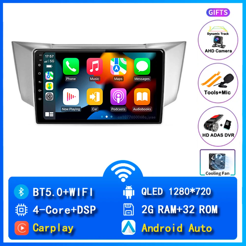 Android 14 wifi+4G Carplay AUTO Car Radio For Lexus RX300 RX330 RX350 RX400H 2003 -2009 Navigation GPS Player Stereo Multimedia