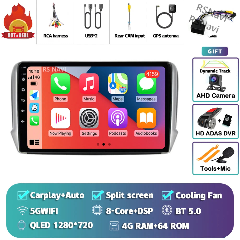 Android 14 Navigation Multimedia Player For Peugeot 2008 208 Series 2012 2013 2014 - 2018 Carplay Auto Stereo BT video Car radio