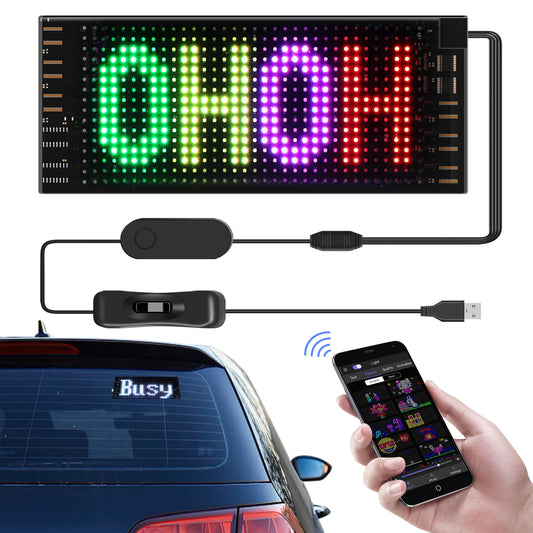 Mini LED Car Sign 6.7''x2.76'' Flexible USB LED Digital Sign App Control DIY Programmable Scrolling Sign for Car Party Festival