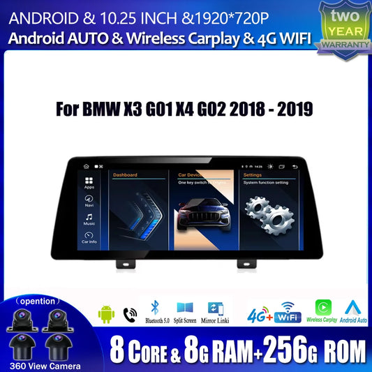 10.25 Inch For BMW X3 G01 X4 G02 2018 - 2019 Android 14 Touch Screen Car Carplay Monitors Stereo Speacker Multimedia Player