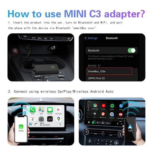 New MINI C3 plug and play wireless CarPlay Dongle Android AUTO Box Car Navigation Smart Car Machine interconnection BT WiFi