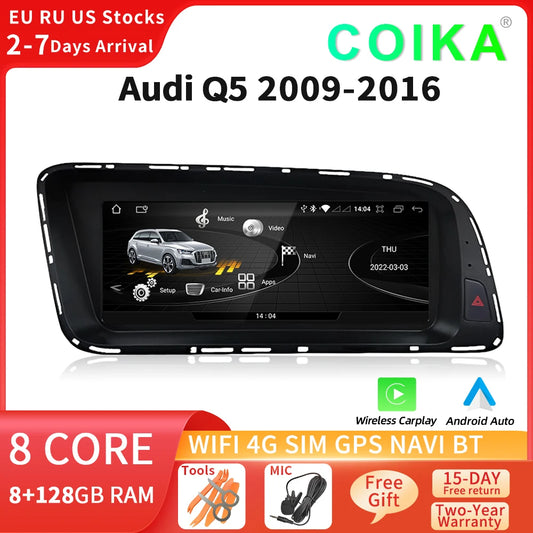 8.8 Inch Android 14 Carplay Screen For Audi Q5 2009-2016 BT GPS Navigation Radio WIFI SIM Auto Car Multimedia Stereo