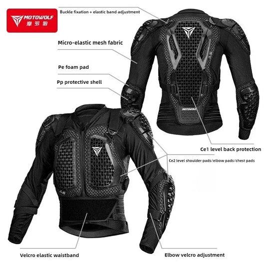 Motowolf 1 Set Motorcycle Armor Jacket CE Certified Motorcyclists Body Armor with Spine Protection Motorcycle Protective Gear