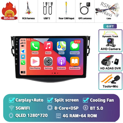 Android 14 Carplay Car Radio Multimedia For Toyota RAV4 Rav 4 2005 - 2013 navigation video DVD Autoradio Stereo 2din 4G+BT GPS