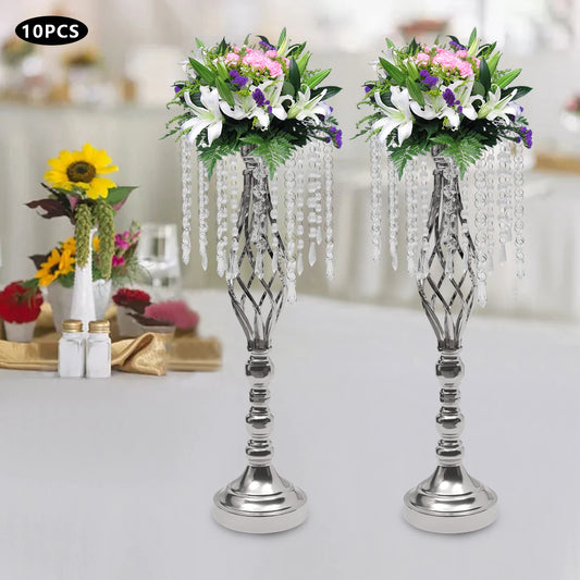 10pcs Crystal Flower Stand Wedding Centerpiece Crystal Metal Flower Vase for Reception Tables Wedding Supplies Gold/Silver