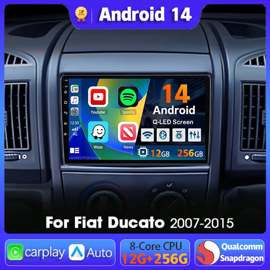 Android 14 Car Radio Carplay Auto GPS Navigation Multimedia Player For Fiat Ducato 2007 - 2015 video Stereo DVD 2 DIN Wifi+4G BT