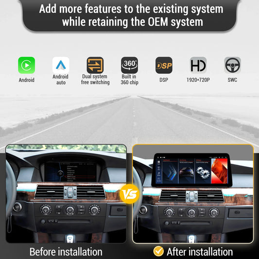 12.3 inch Android 14 For BMW 5 Series E60 E61 2005-2010 Car Radio 4G Wireless BT Carplay Snapdragon 680 Touch Head Unit Screen