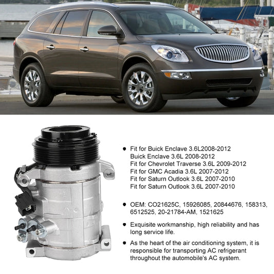 AC Compressor Replacement Part Fit for Buick Enclave 3.6L 2008-2012 CO21625C 15926085  20844676  Compressor  AC Compressor  Air