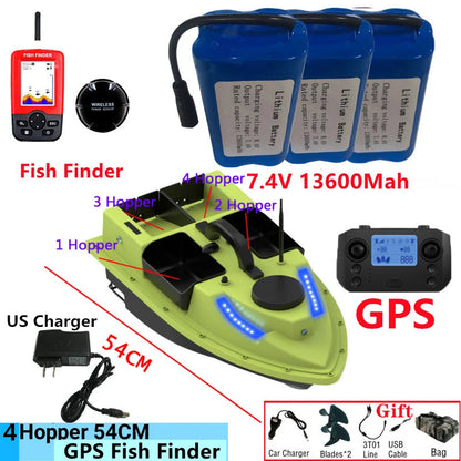 99GPS Smart Cruise Sonar Fish Finder High Speed RC Fishing Boat 4Hopper 600M 3KG Waterproof Lighting Remote Control RC Bait Boat