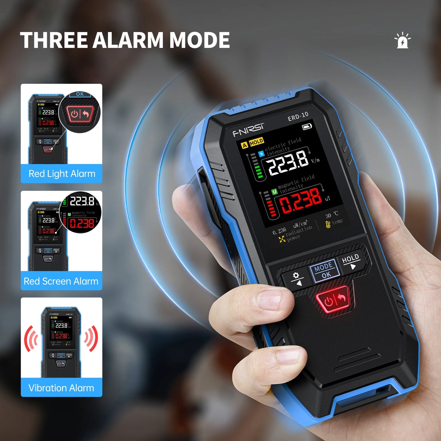 FNIRSI ERD-10 4-IN-1 Electromagnetic Radiation Detector, Electric & Magnetic Field Strength, RF Power, Temperature Monitor