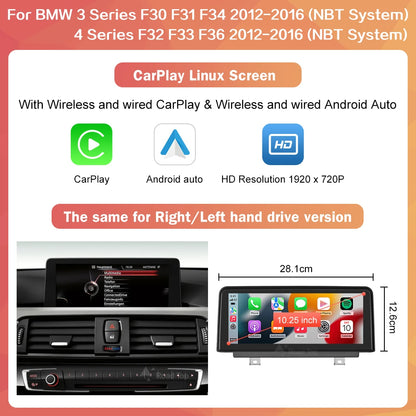 1920*720 Wireless Carplay Multimedia Screen Android Auto For BMW 1 2 3 4 Series F20 F21 F22 F23 F45 F30 F31 F33 F36 NBT System