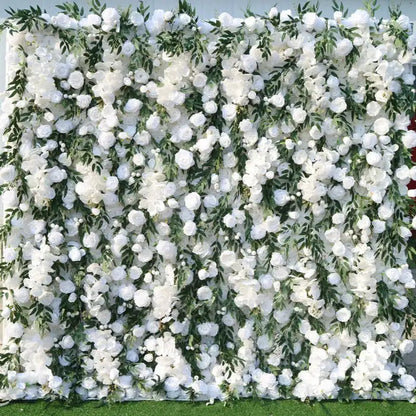 Uflower Mixed Flower White Rose Green Willow Leaf 5D Floral Wall Wedding Backdrop Event Party Decoration Props Wedding Decor