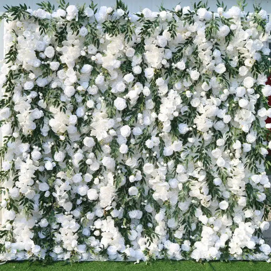 Uflower Mixed Flower White Rose Green Willow Leaf 5D Floral Wall Wedding Backdrop Event Party Decoration Props Wedding Decor