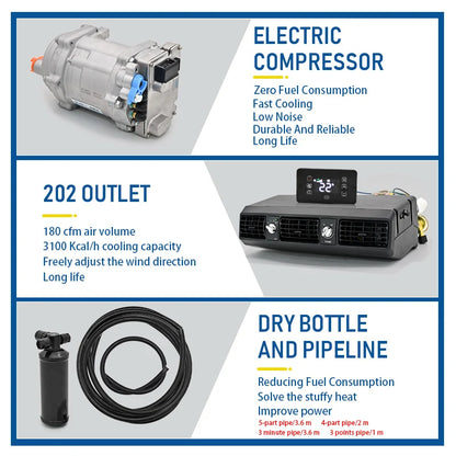 202 Universal Electric Compressor Car A/C 12V/24V Truck Air Conditioning Systems Air Conditioner Unit For Camper Van